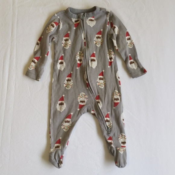 old navy christmas santa 2-way zipper footie sleeper pajamas with mitts 6 months - Picture 1 of 7